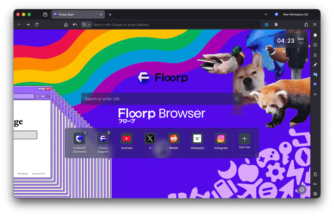 Floorp Start with a custom background image applied