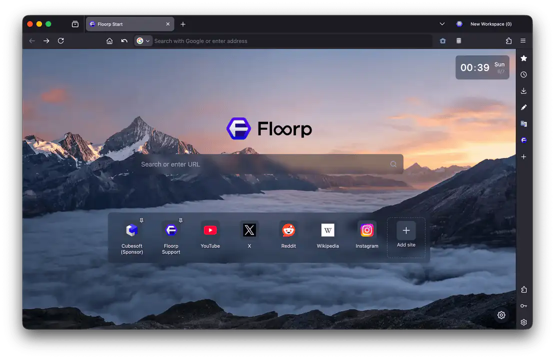 Opening Floorp Start in a new tab