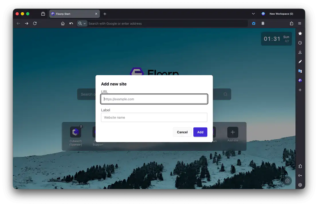トップサイトにサイトを追加するためのモーダル